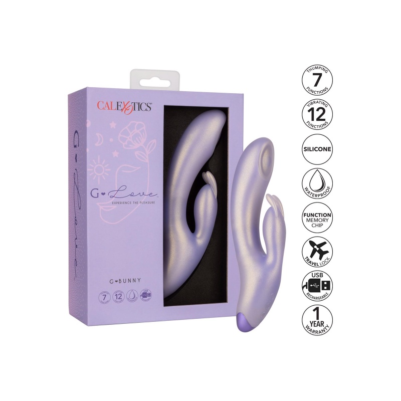 Wibrator G-Bunny Purple - podwójna stymulacja z funkcją thumpingu, silikon, 19 cm - 9