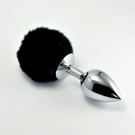 Korek analny z pomponem Metal Plug Large Black 8 cm - 1