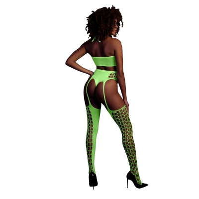 Two Piece with Crop Top and Stockings - Green - 1 2