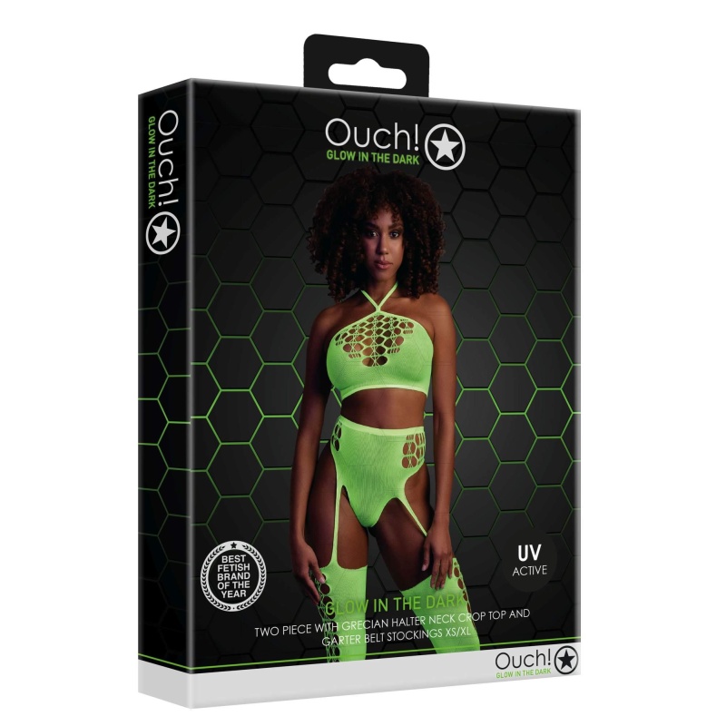 Two Piece with Crop Top and Stockings - Green - 3