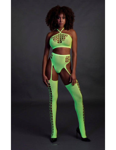 Two Piece with Crop Top and Stockings - Green - XS/XL