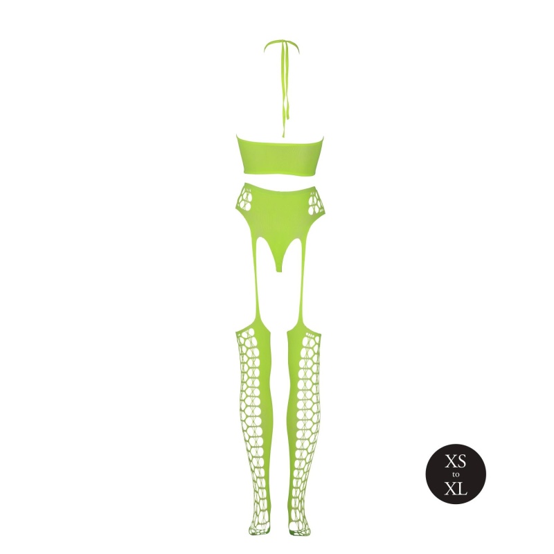 Two Piece with Crop Top and Stockings - Green - 7