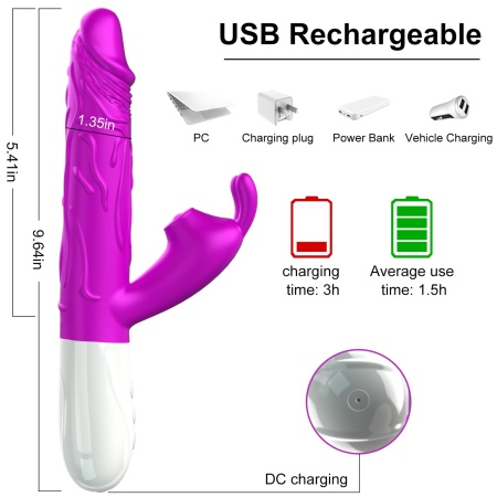 Wibrator silikonowy USB z 7 trybami wibracji i funkcją ogrzewania - podwójna stymulacja łechtaczki i pochwy - 5