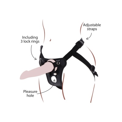 Uprząż strap-on Pleasure Harness Black z regulowanymi paskami i 3 pierścieniami, 50 cm - 1
