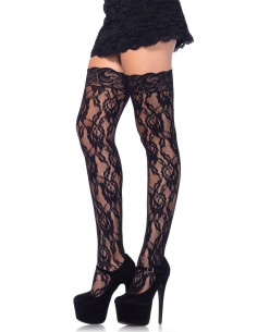 Rose Lace Stockings Black