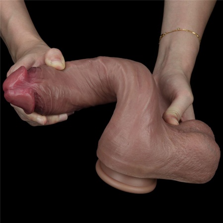 LoveToy Dwuwarstwowy silikonowy dildo 26,7 cm z realistycznym wyprofilowaniem i podstawką ssącą - 8