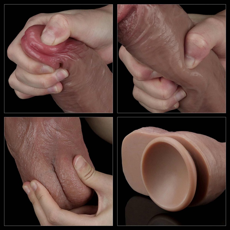 LoveToy Dwuwarstwowy silikonowy dildo 26,7 cm z realistycznym wyprofilowaniem i podstawką ssącą - 19