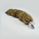 Korek analny Metal Anal Tail Small – srebrny, spiralny, z szarym ogonem (35 cm) - 1