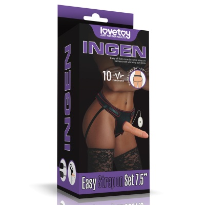 Wibrujący zestaw strapon Easy 7,5'' (19 cm) – czarny z czerwonymi wstawkami - 1