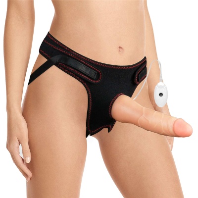 Wibrujący zestaw strapon Easy 7,5'' (19 cm) – czarny z czerwonymi wstawkami - 1 2