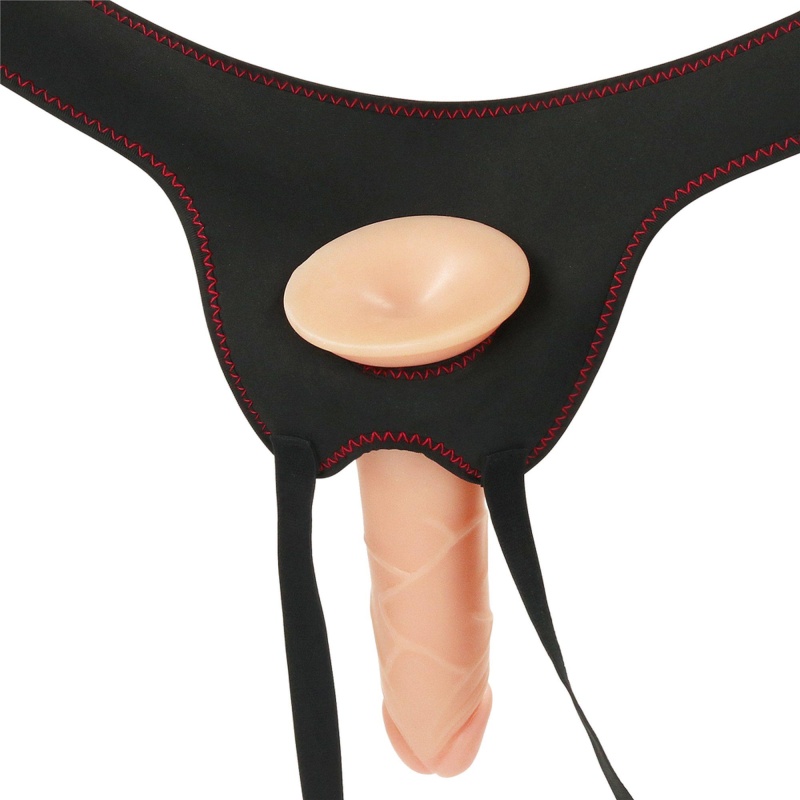 Wibrujący zestaw strapon Easy 7,5'' (19 cm) – czarny z czerwonymi wstawkami - 5