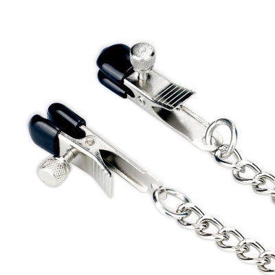 Obroża bondage Metallic Silver z zaciskami na sutki (35,6–47 cm) - 1 2