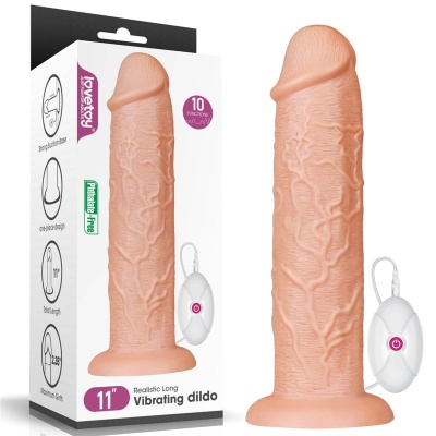Realistyczny wibrator 11'' Long Vibrating Dildo 27,9 x 6 cm, różowy - 1