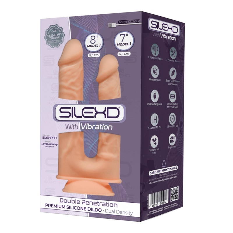 Wibrator do podwójnej penetracji Model 1 Flesh - 2 niezależne silniki, silikon platynowy, 19,5 i 17,5 cm - 1