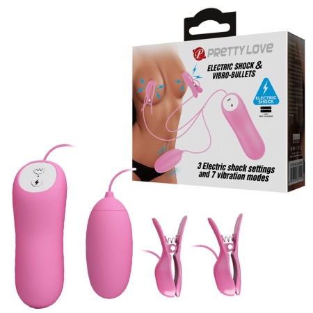 Electric Shock & Vibro-Bullets - zestaw wibracyjno-elektryczny z regulowanymi zaciskami, 7,5 cm - 1