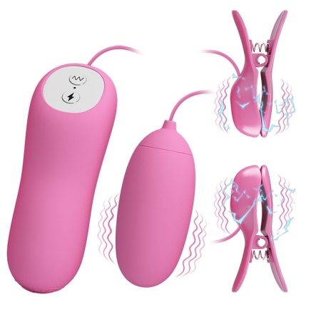 Electric Shock & Vibro-Bullets - zestaw wibracyjno-elektryczny z regulowanymi zaciskami, 7,5 cm - 2