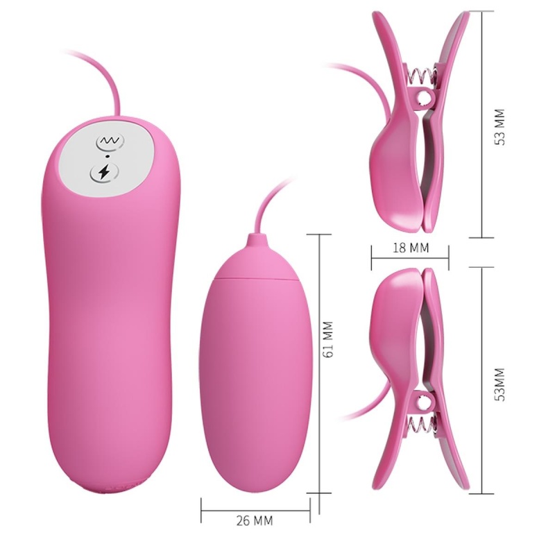 Electric Shock & Vibro-Bullets - zestaw wibracyjno-elektryczny z regulowanymi zaciskami, 7,5 cm - 5