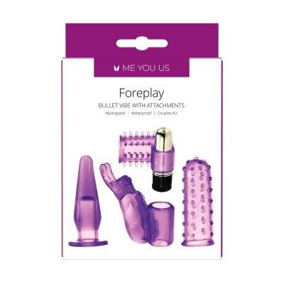 Zestaw erotyczny dla par 4 Play Couples Kit Purple - 4 wymienne nakładki, regulacja wibracji, wodoodporny TPE - 1