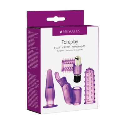 Zestaw erotyczny dla par 4 Play Couples Kit Purple - 4 wymienne nakładki, regulacja wibracji, wodoodporny TPE - 1 2