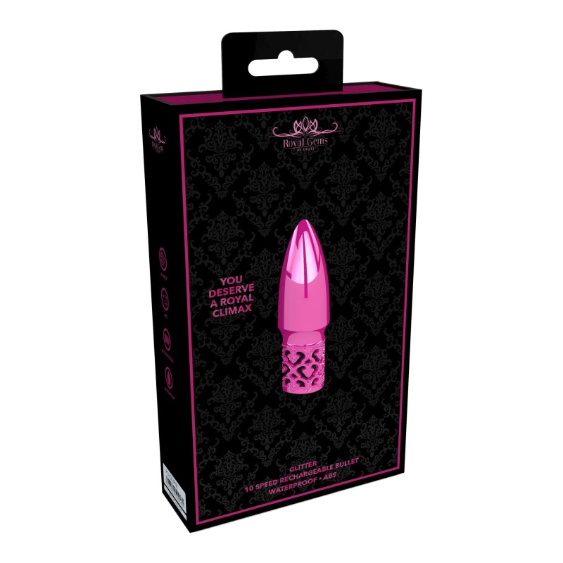 Wibrator bullet Glitter w kolorze różowym z magnetycznym ładowaniem, spiczastą końcówką i 10 trybami prędkości, 6,8 cm - 2