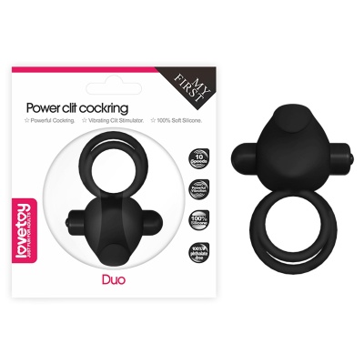 Wibracyjny pierścień na penisa Power Clit Duo silikonowy czarny 7.5 cm - 1
