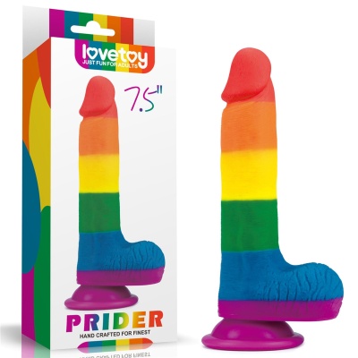 Dildo Prider 19,5 cm w kolorach tęczy z przyssawką - 1