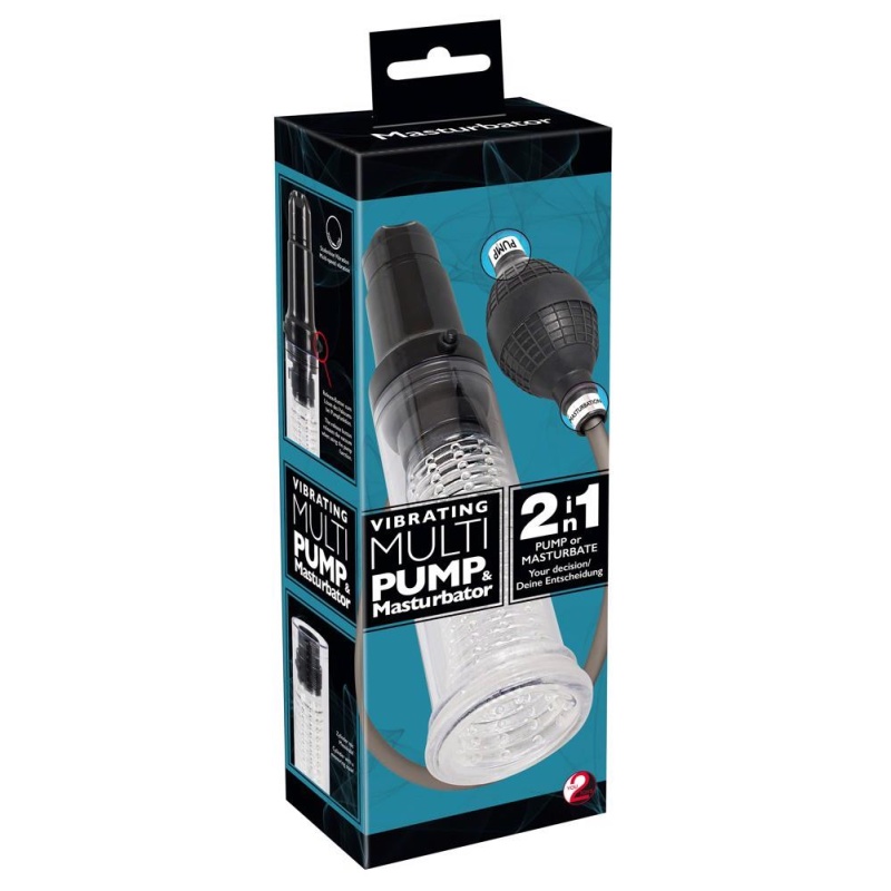 Pompka do penisa i masturbator Vibrating Multi Pump & Masturb — dwukierunkowa regulacja przepływu powietrza, cylinder 17,2 cm - 1