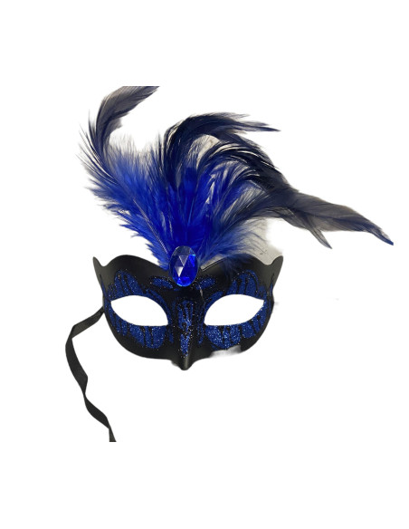 Maska-Venetian Mask Dark Blue with Dark Blue Stone and Feather