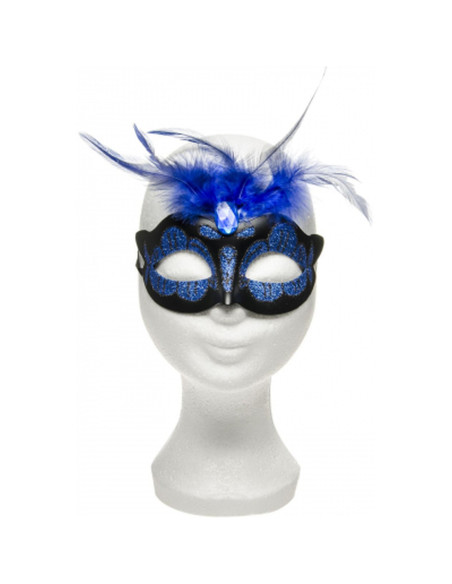 Maska-Venetian Mask Dark Blue with Dark Blue Stone and Feather