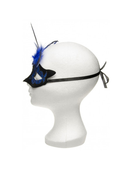 Maska-Venetian Mask Dark Blue with Dark Blue Stone and Feather