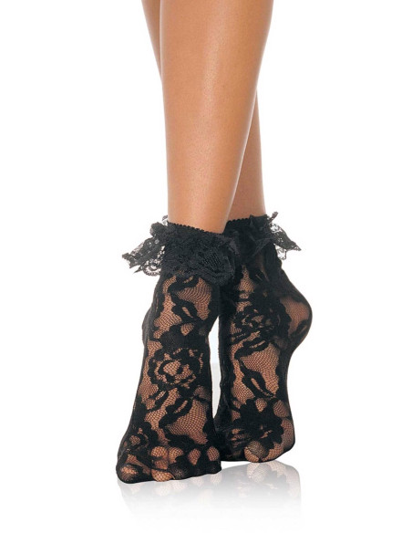Lace Anklet With Ruffle Black