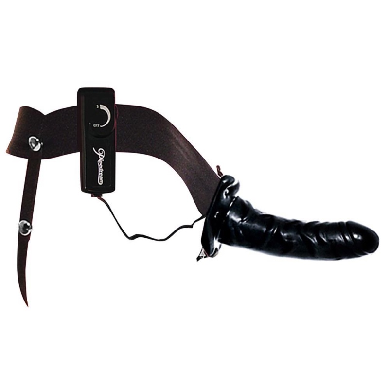 Strap-On z dildo o pustym kanale i wibracją FFSFHOH — regulowana uprząż elastanowa, 17 cm - 4