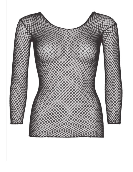 Long Sleeves Fishnet Top Black