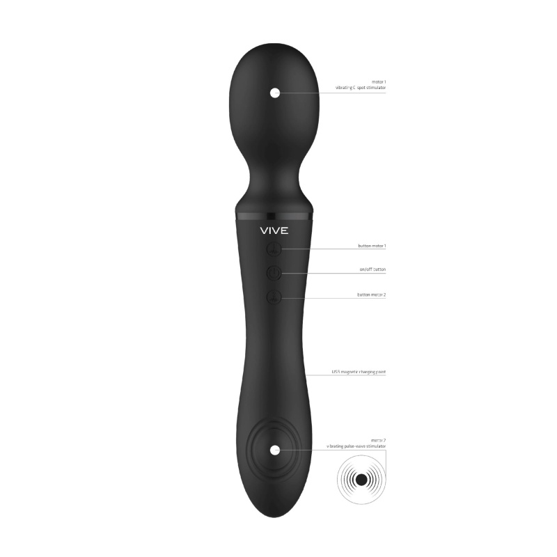 Wibrator różdżkowy Enora Black - dwustronny, 2 silniki - 4