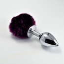 Korek analny Pompon Metal Plug Small z fioletowym pomponem - rozmiar S - 1