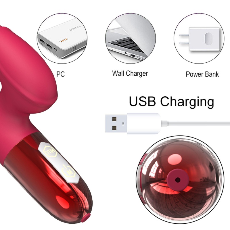 Wibrator Silicone Vibrator USB z 10 trybami wibracji i funkcją podgrzewania, 20,45 × 3,1 × 6,65 cm - 10