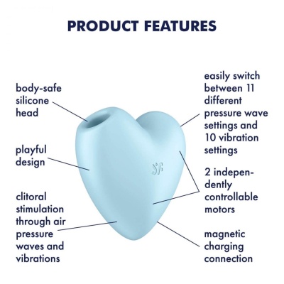 Cutie Heart (Blue) - stymulator łechtaczki z technologią Air Pulse i wibracjami, 8,4 × 7,8 cm - 1 2