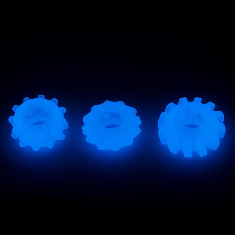 Zestaw 3 pierścieni na penisa Lumino Play - TPE, niebieska poświata, 3 rozmiary (3.8-4.3 cm) - 6