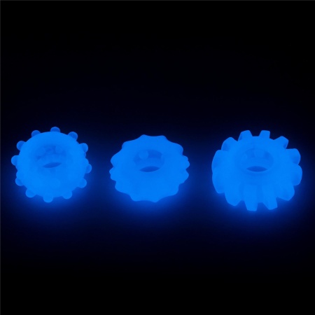 Zestaw 3 pierścieni na penisa Lumino Play - TPE, niebieska poświata, 3 rozmiary (3.8-4.3 cm) - 6