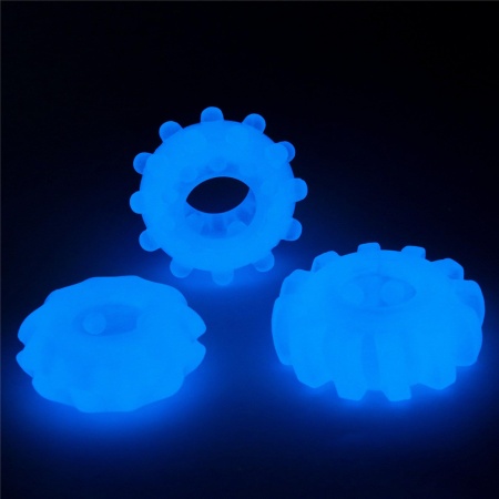 Zestaw 3 pierścieni na penisa Lumino Play - TPE, niebieska poświata, 3 rozmiary (3.8-4.3 cm) - 7