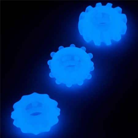Zestaw 3 pierścieni na penisa Lumino Play - TPE, niebieska poświata, 3 rozmiary (3.8-4.3 cm) - 9