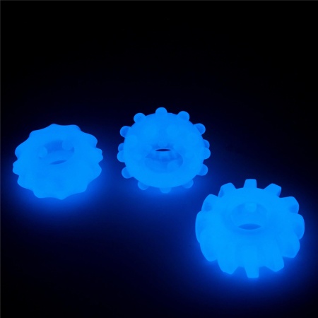 Zestaw 3 pierścieni na penisa Lumino Play - TPE, niebieska poświata, 3 rozmiary (3.8-4.3 cm) - 15