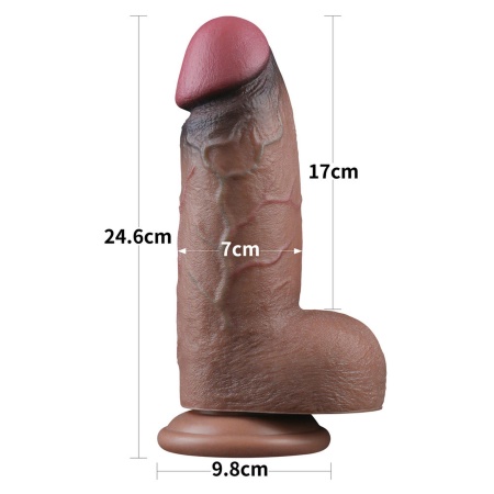 Dwuwarstwowe Silikonowe Dildo XXL 24,1 cm - Ciemnobrązowy z różową końcówką - 2