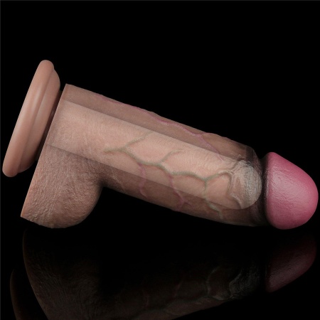 Dwuwarstwowe Silikonowe Dildo XXL 24,1 cm - Ciemnobrązowy z różową końcówką - 11