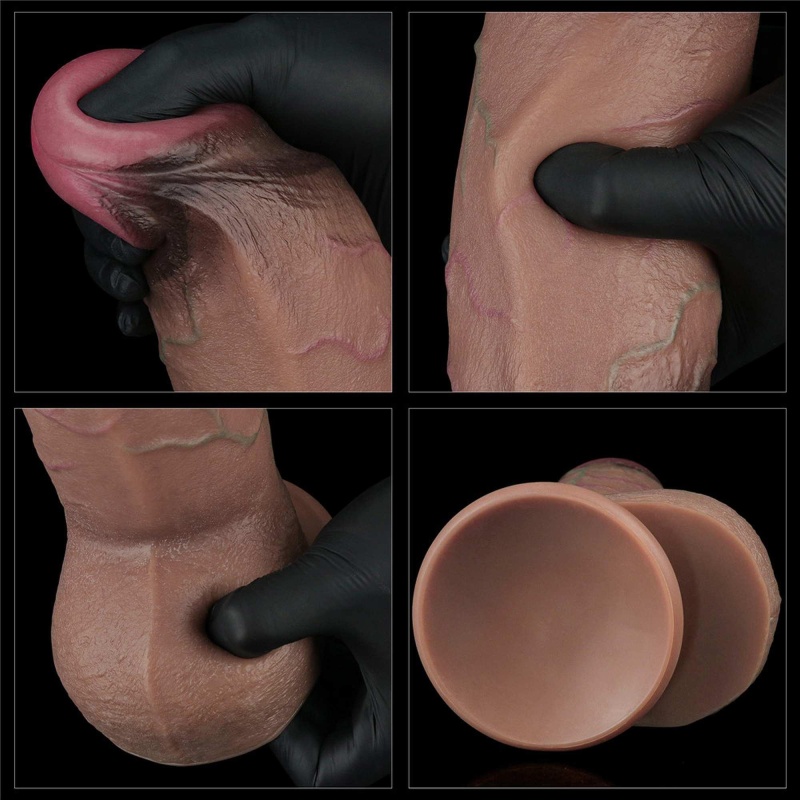 Dwuwarstwowe Silikonowe Dildo XXL 24,1 cm - Ciemnobrązowy z różową końcówką - 13