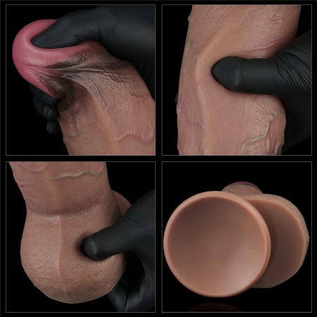 Dwuwarstwowe Silikonowe Dildo XXL 24,1 cm - Ciemnobrązowy z różową końcówką - 13