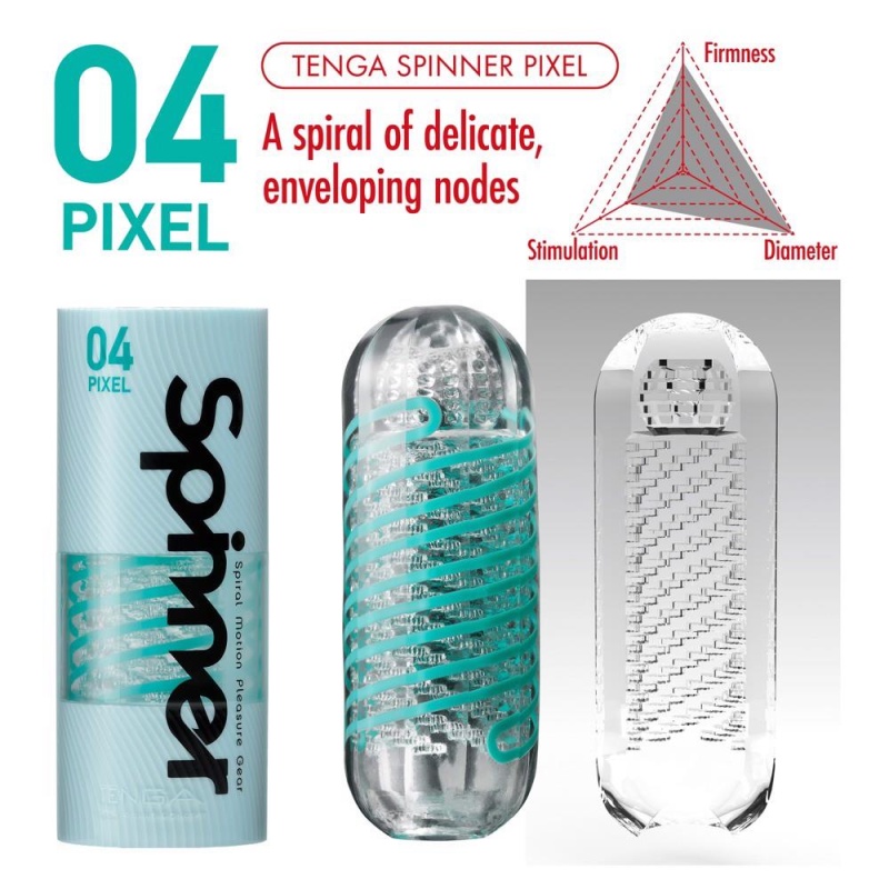 Masturbator Spinner Pixel z manualnym mechanizmem obrotowym, długość 13 cm (17 cm po rozciągnięciu), średnica 4,5 cm - 7