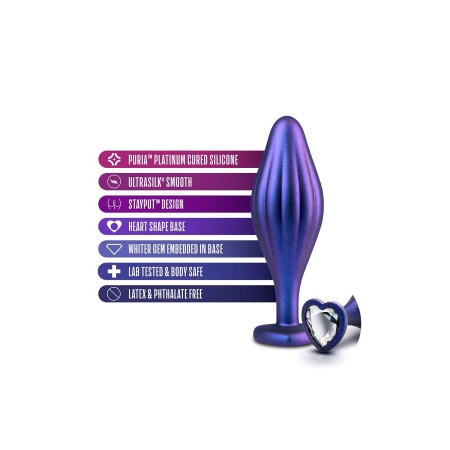 Korek analny Anal Adventures Matrix Wavy Bling Plug Sapphire - silikon utwardzany platynowo Puria™, falista tekstura, szyjka Sta - 4