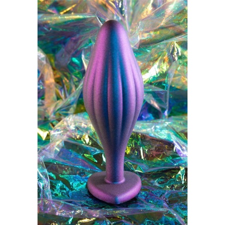 Korek analny Anal Adventures Matrix Wavy Bling Plug Sapphire - silikon utwardzany platynowo Puria™, falista tekstura, szyjka Sta - 5
