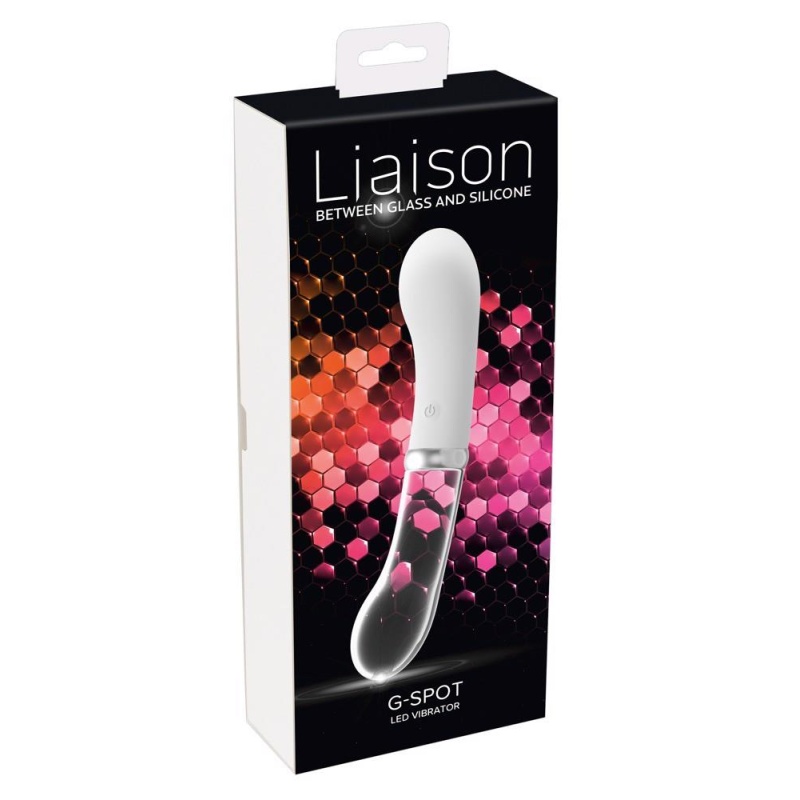 Wibrator szklano-silikonowy Liaison G-Spot dwustronny 18 cm, 10 trybów, LED - 1